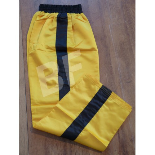 Yellow Satin Kickboxing Trouser with Black strip